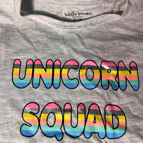 NWT Bobbie Brooks Sz M (7/8) Girls Unicorn Squad Gray Short Sleeve‎ High Low (D) - Picture 2 of 7